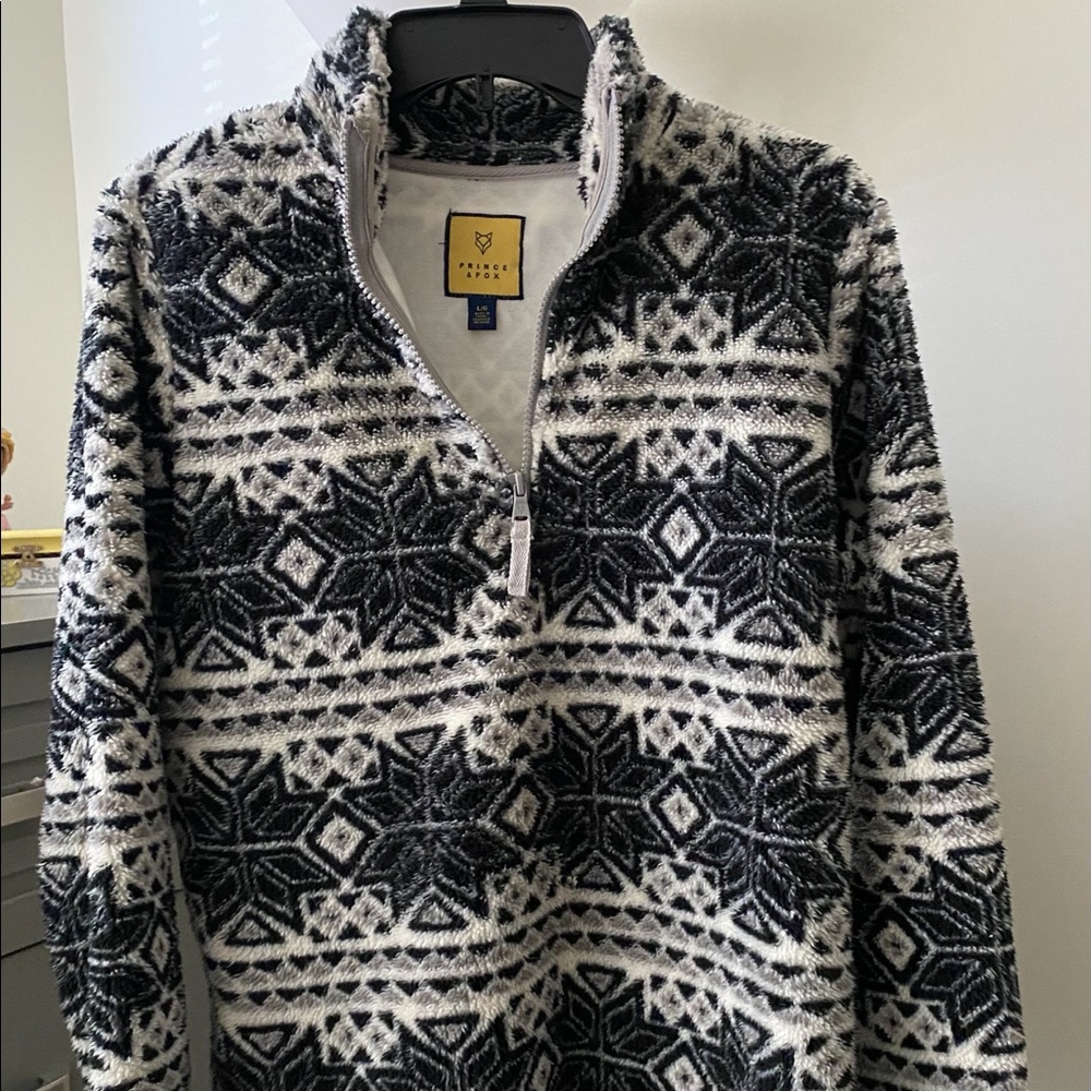 Black and white fluffy quarter zip